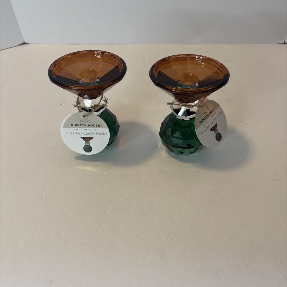 Kirkton House For Aldi Set of 2 Cut Glass 5" Candle Holders Pillar / Taper